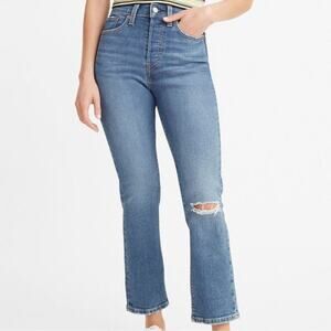 Levi's Wedgie Straight Fit Distressed Knee Jeans In Fall Star Wash Sz 26 Classic
